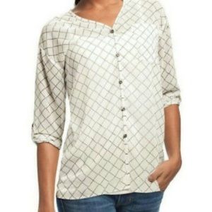 CAbi White and Black Checkered Top